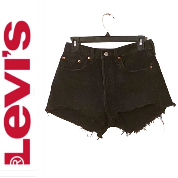 Levi's Pants - Levi’s 501 Boho Hi-Rise Cut Off Denim Jean Black Wash Frayed Distressed Shorts